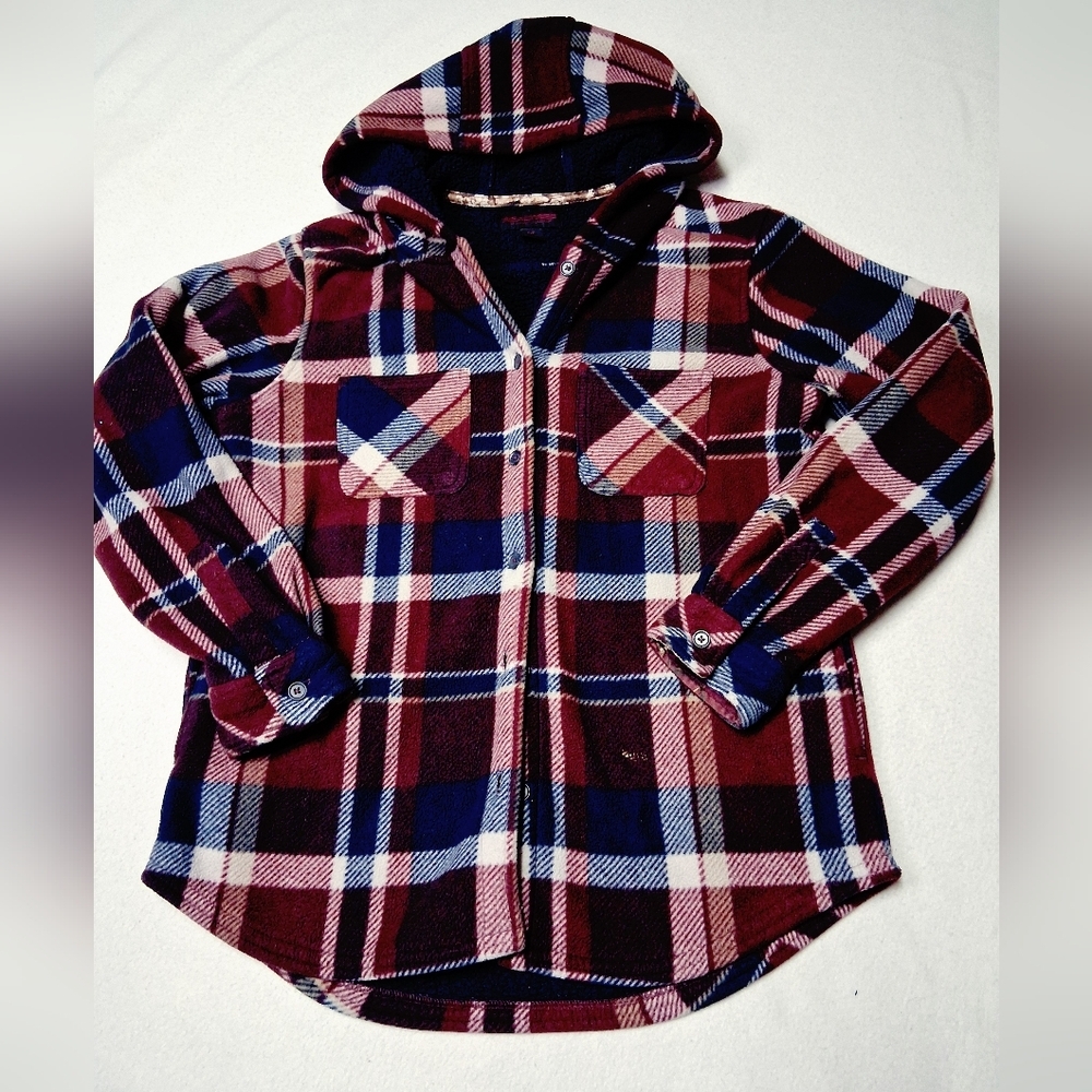 Realtree Kids Plaid Hoodie - Burgundy and Navy